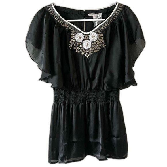 NWT Lucy Paris Flowy Black Flutter Sleeves Boho BlouseTop SZ Medium - Picture 5 of 14